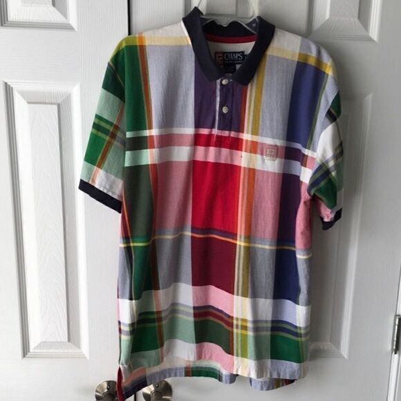 Chaps Ralph Lauren Men’s Multicolor Plaid Polo Shirt - Size L - Picture 1 of 11